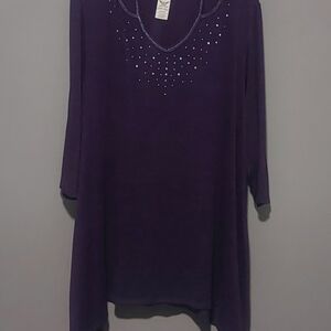 Faded Glory Women's Waterfall Blouse W/Keyhole Cutouts & Rhinestone Accents, 1X